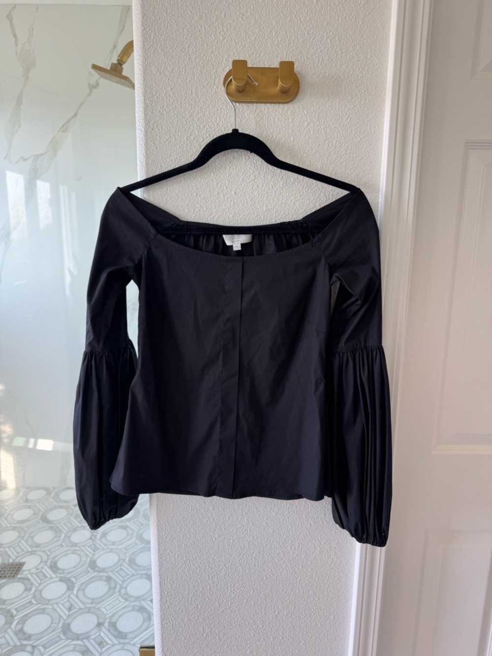 Caroline Constas Small Black Off-Shoulder Puff Sleeve Top